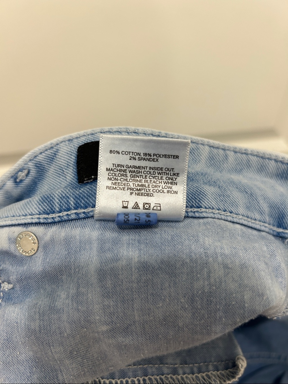 Express Light Blue Distressed Denim Shorts - Picture 6 of 6